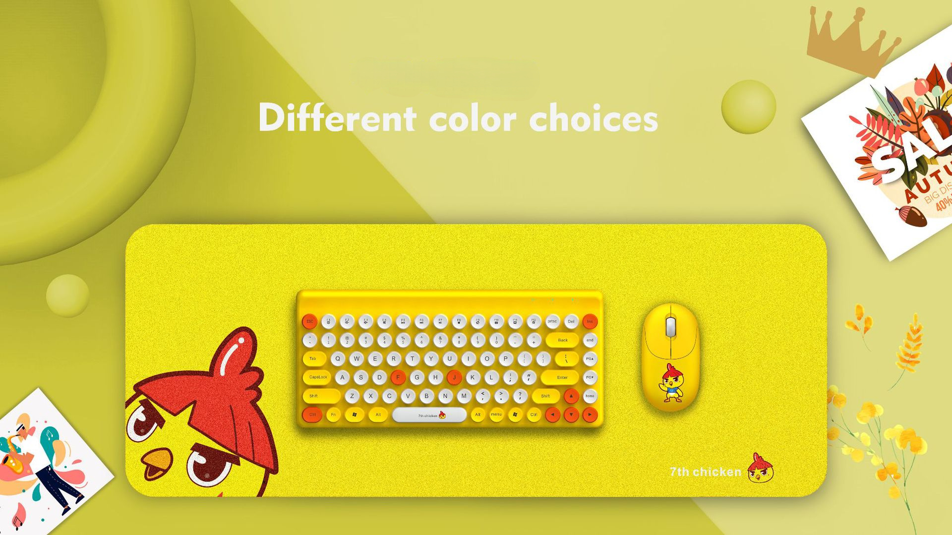 TECLADO MOUSE Y MOUSE PAD SET INALAMBRICO 7TH CHICKEN C/AM