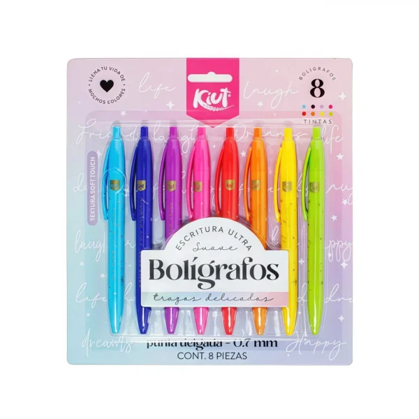 BOLIGRAFOS *8 COLORES PUNTA FINA 0.7MM RETRACTIL KIUT