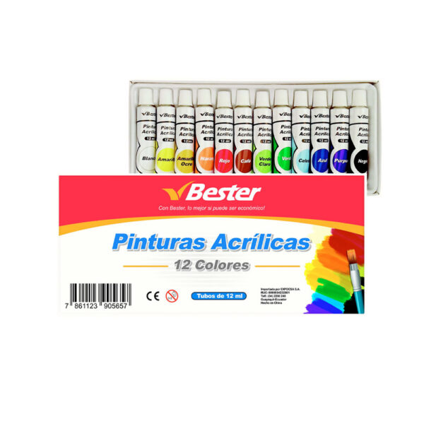 PINTURAS ACRILICAS 12 COLORES TUBOS DE 12 ML BESTER