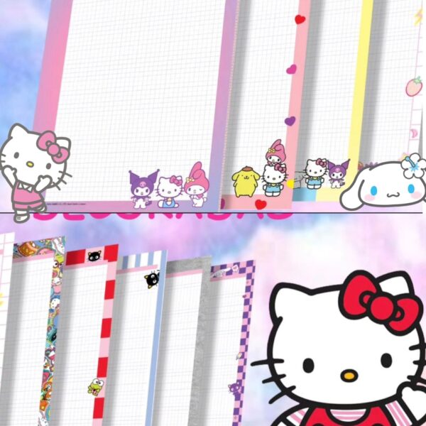 HOJAS PERFORADAS A CUADROS A4 210*295MM 50HJS BOND 60GR HELLO KITTY AND FRIENDS