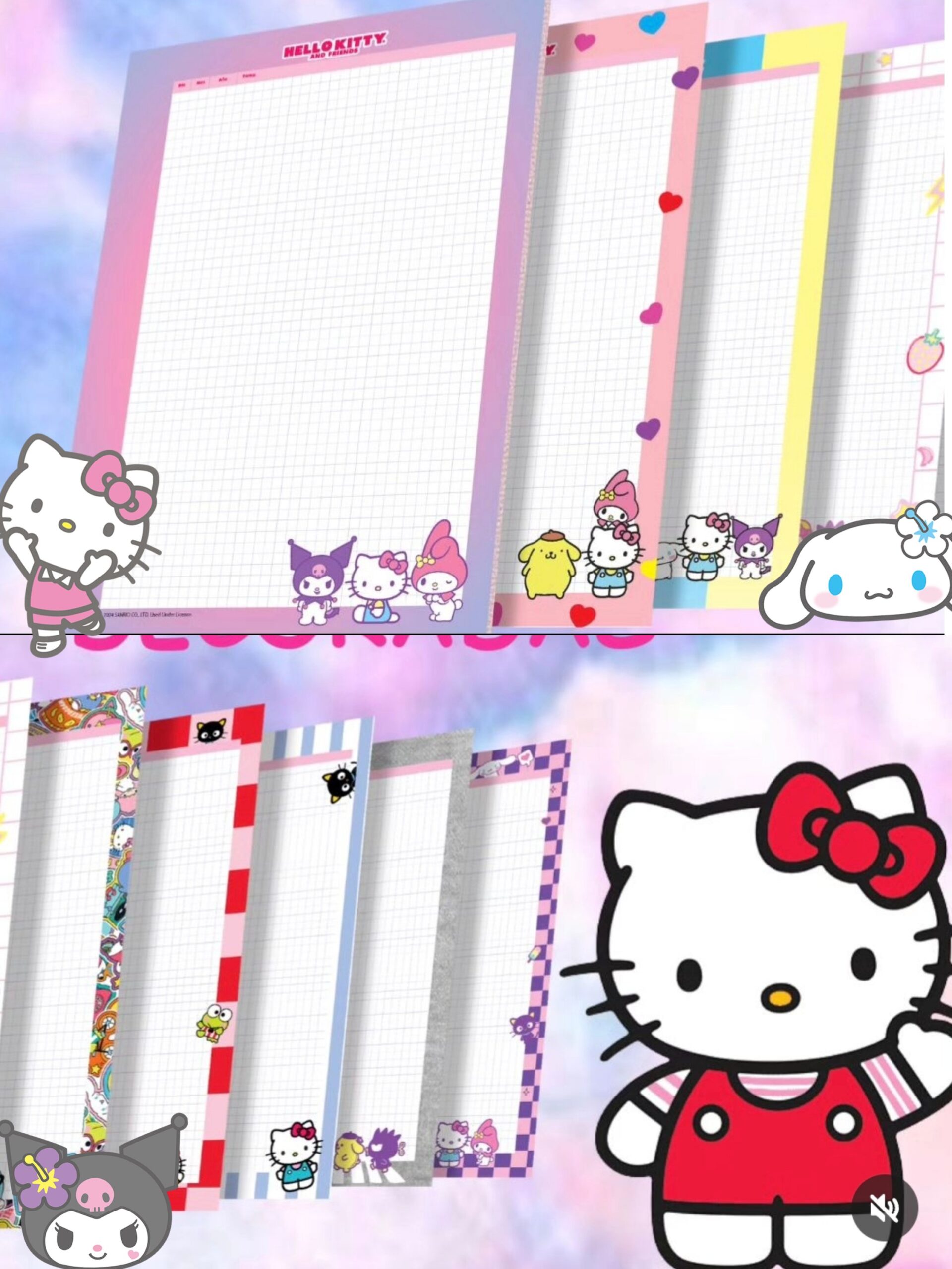 HOJAS PERFORADAS A CUADROS A4 210*295MM 50HJS BOND 60GR HELLO KITTY AND FRIENDS