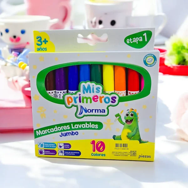 MARCADORES JUMBO *10 COLORES LAVABLES MIS PRIMEROS NORMA