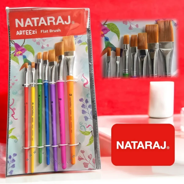 PINCELES PLANOS 1 2 4 6 8 10 12 SET FLAT BRUSH MIX 7PCS NATARAJ