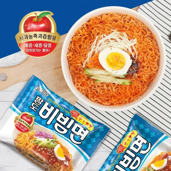 FIDEO INSTANTANEO RAMEN BIBIMMEN SABOR AGRIDULCE SALSA DE MANZANA MEDIUM SPICY PALDO KOREA