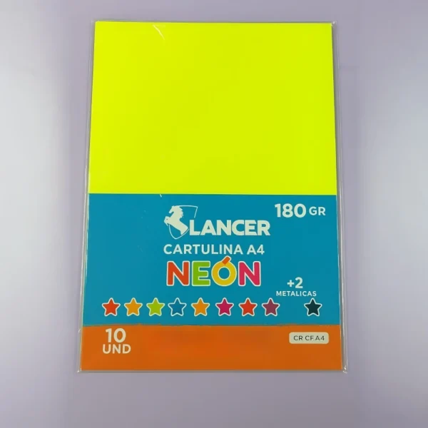 CARTULINA NEON A4 180GR 10UNDS LNC AZ
