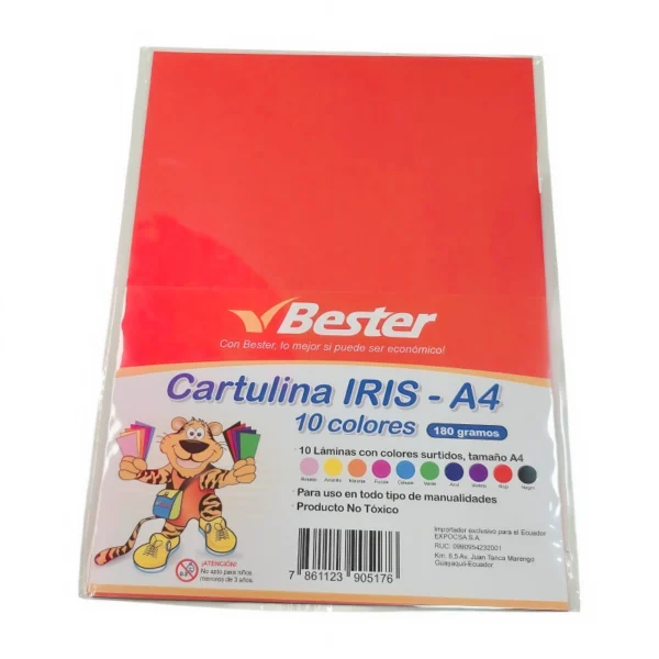 CARTULINA IRIS A4 180GRS 10 COLORES BESTER CPL