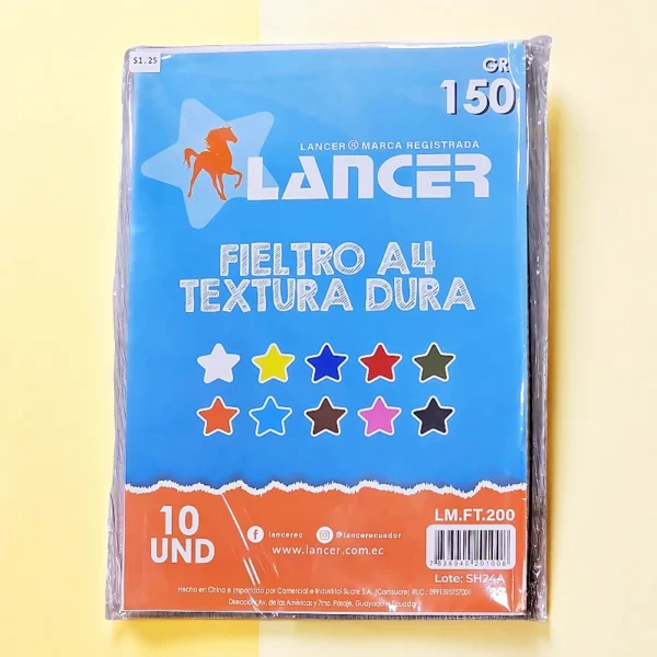 FIELTRO TEXTURA DURA A4 10UNDS 150GR NO TOXICO DIY LANCER