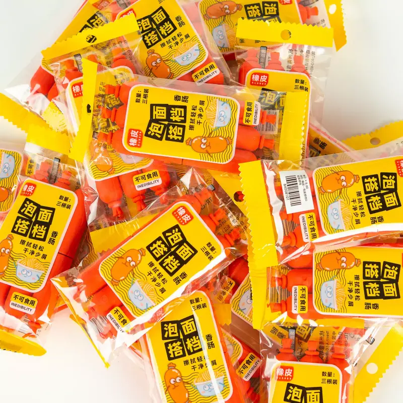 BORRADOR MINI FOOD REALISTAS SALCHICHA 3PCS - Imagen 3
