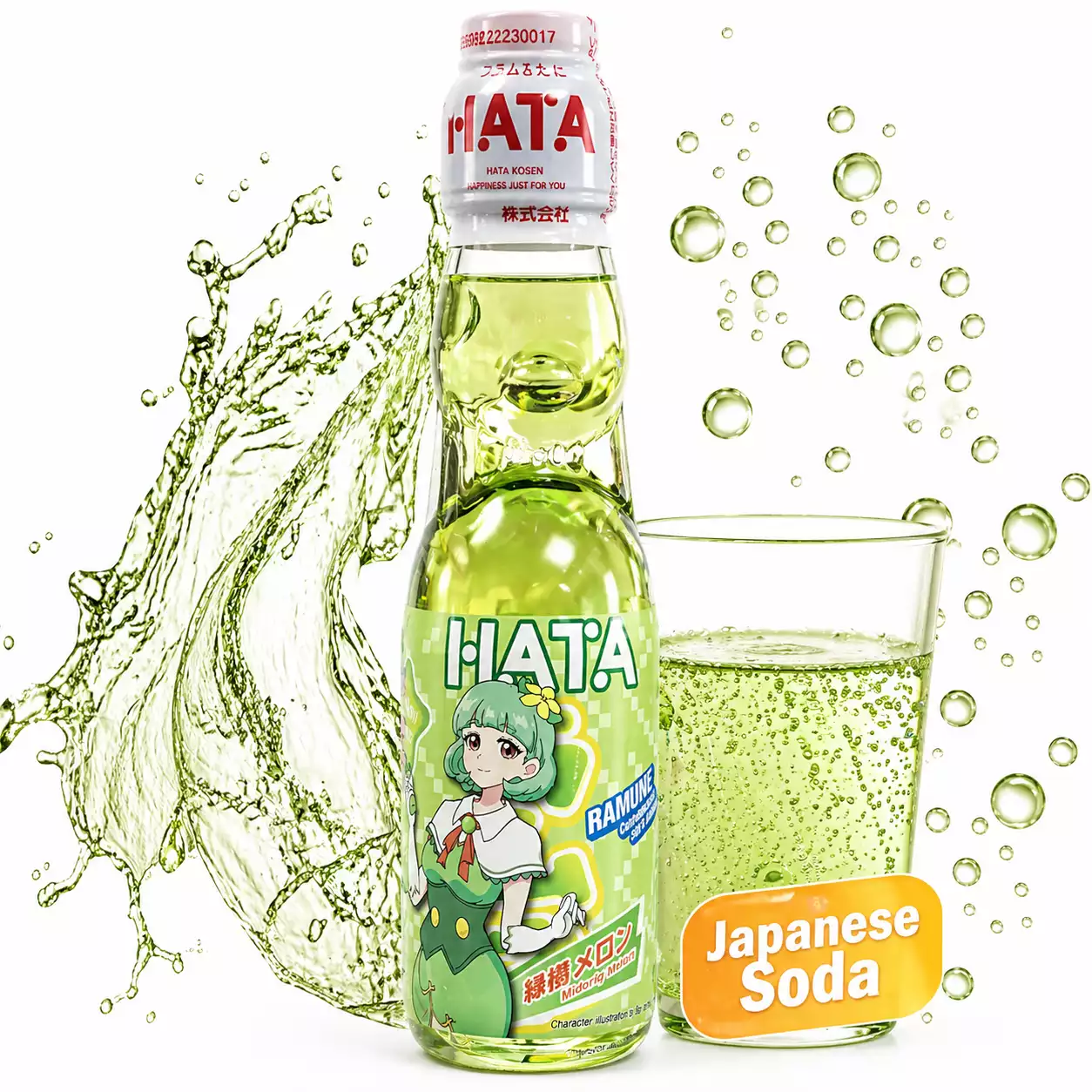 BEBIDA JAPONESA CARBONATADA HATA RAMUNE 200ML SABOR A MELON