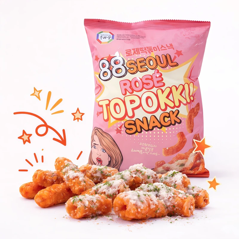 GALLETA TOPOKKI ROSE SNACK KOREAN CRACKER 88 SEOUL SABOR CARBONARA Y QUESO CHEDDAR