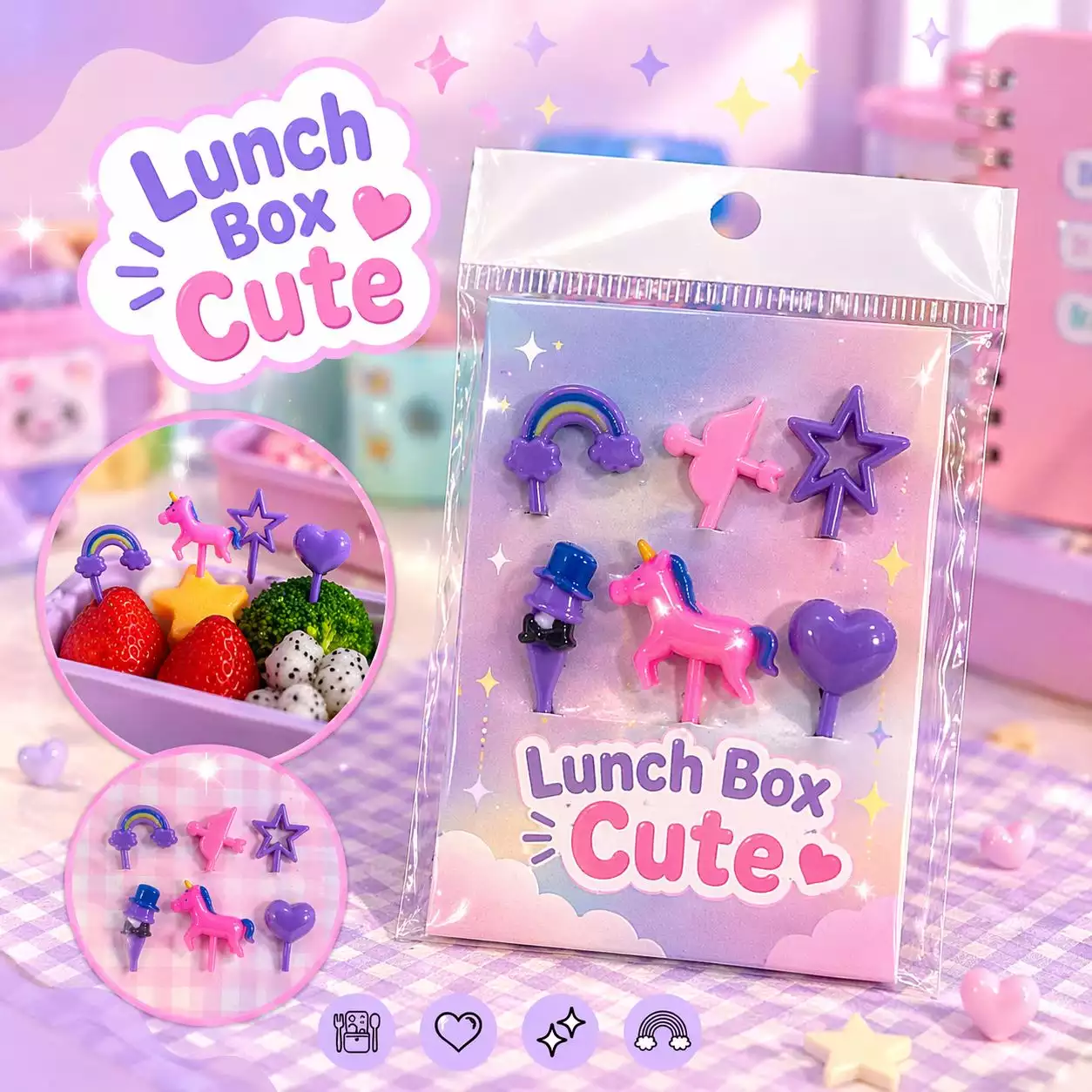 PINCHOS LUNCH 6PCS UNICORNIO FOOD PICKS