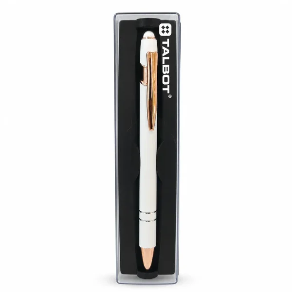 boligrafo aluminio blanco talbot estuche acrilico