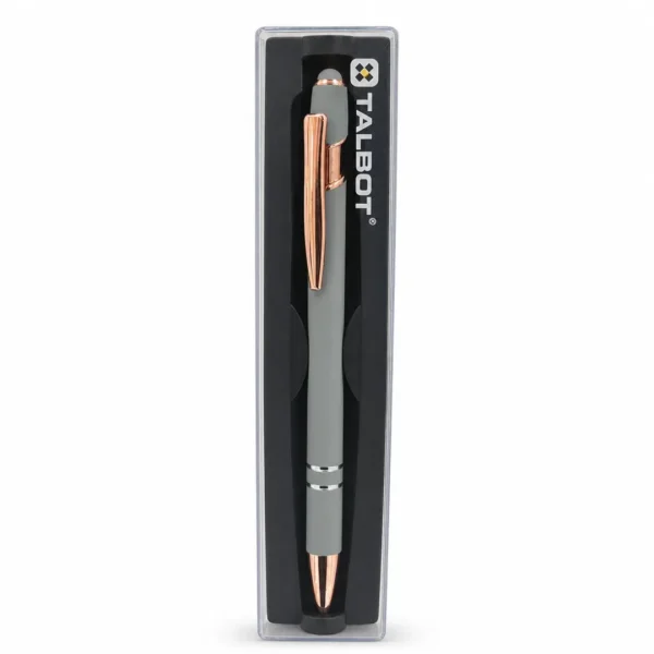 BOLIGRAFO DE ALUMINIO  EJECUTIVO GRIS TALBOT TINTA AZUL PUNTA MEDIA  CON ESTUCHE ACRILICO