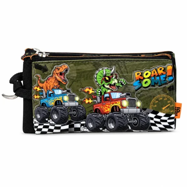 CARTUCHERA KOOL NIÑO DINO TRUCK VERDE MILITAR 3 SERVICIOS INC LLAVERO CAPACIDAD 0.5KG/1.5LB