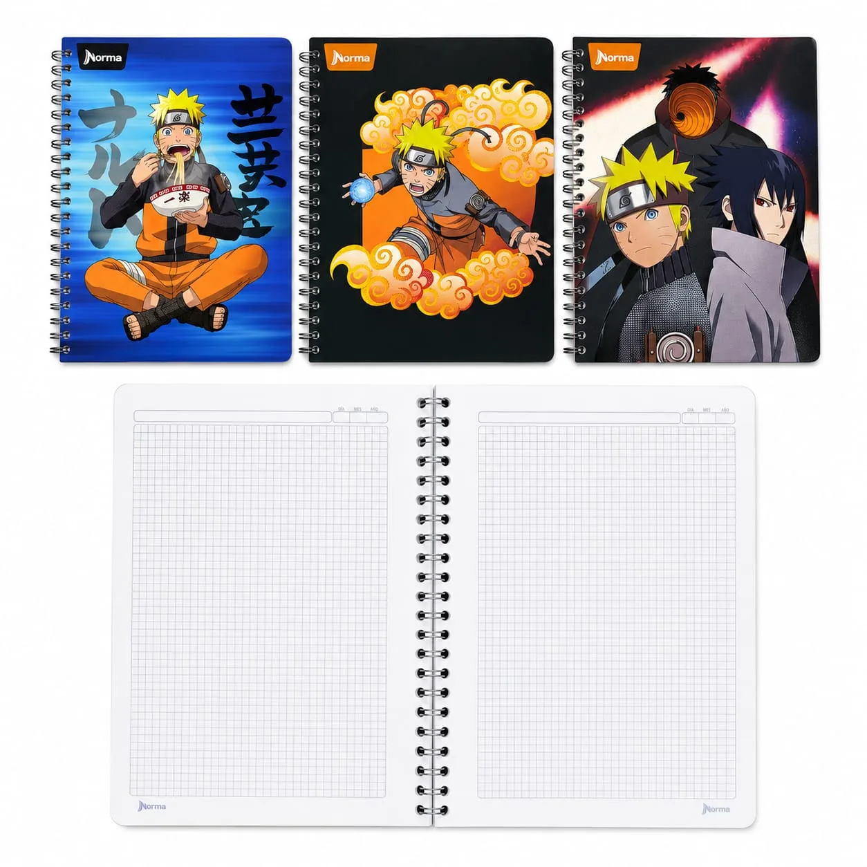 CUADERNO UNIVERSITARIO 100H CUADROS PASTA SEMI RIGIDA NARUTO D/RANDOM - Imagen 2