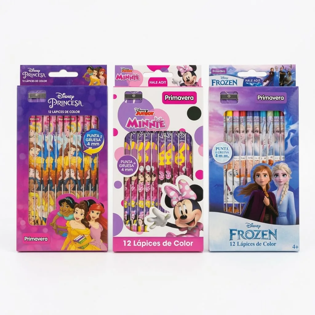 lapices colores triangulares disney primavera 12 unidades