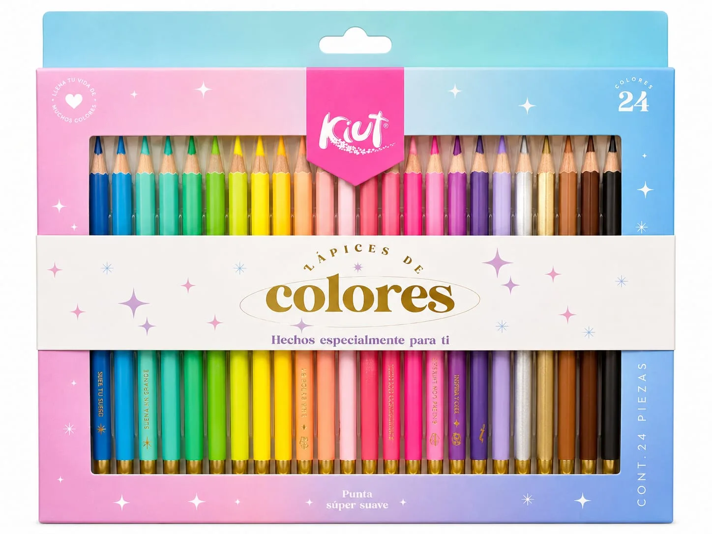 lapices de colores 24 colores kiut punta suave dorados