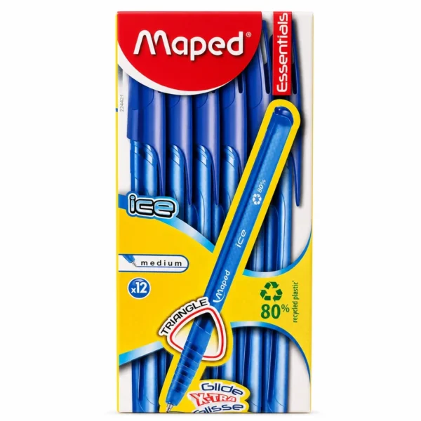 caja boligrafos triangulares maped ice azul 12 unidades