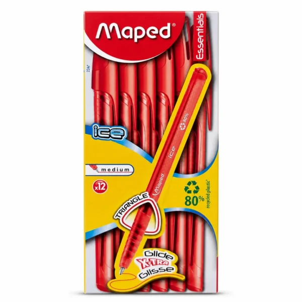 caja boligrafos rojo triangular maped ice 12 unidades