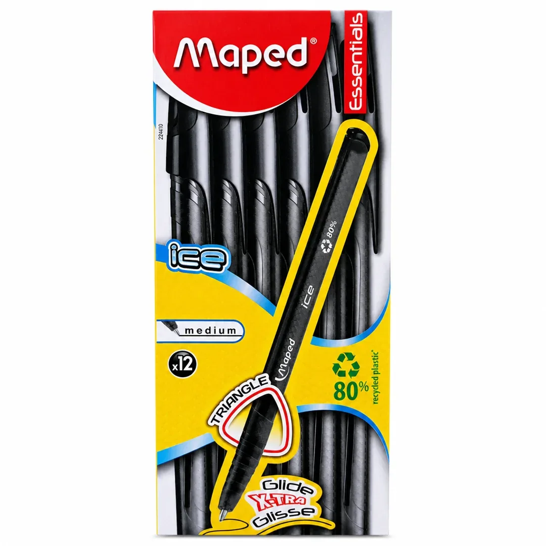 boligrafo maped ice triangular negro caja 12 unidades