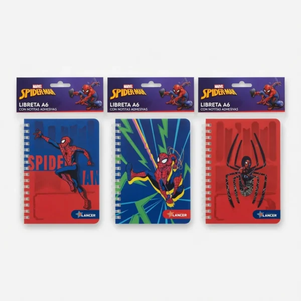 libreta a6 spiderman cubierta plastica sticky notes