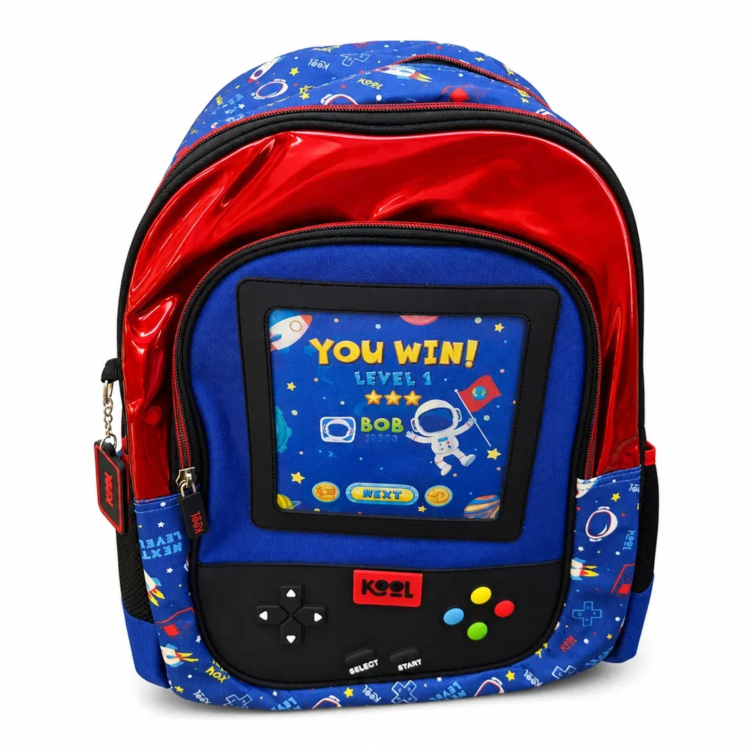 mochila kool space game nino consola impermeable azul rojo