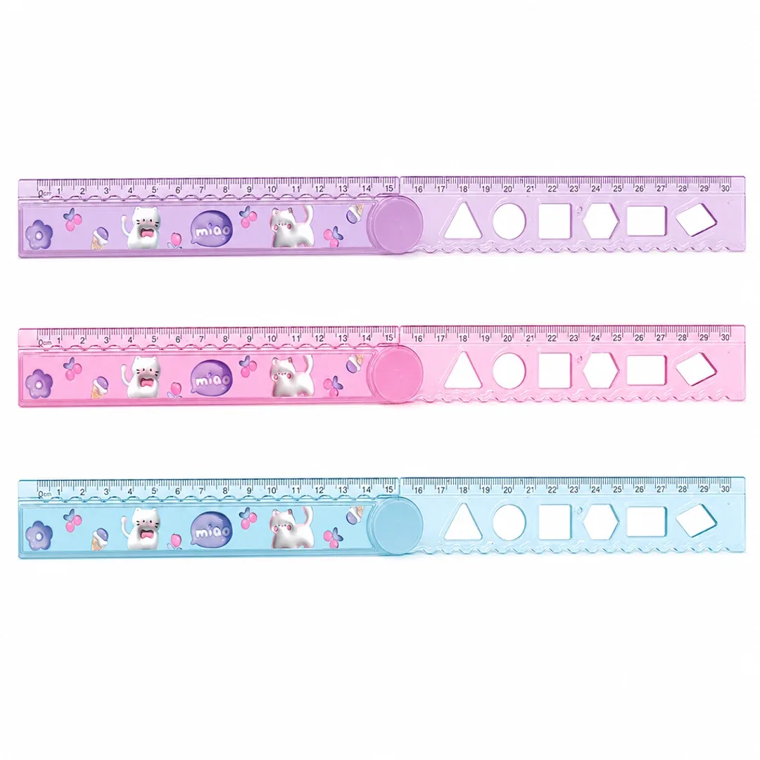 REGLA EXPANDIBLE CON PLANTILLA GATITO KAWAII 15-30CM COLORES RANDOM - Imagen 2