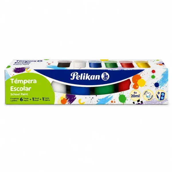 tempera escolar pelikan 6 colores pincel paleta