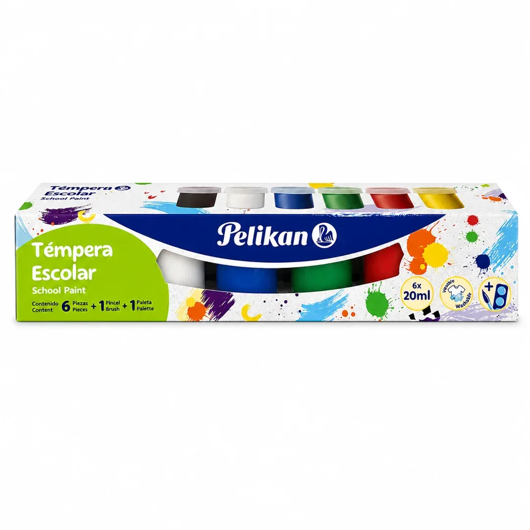 tempera escolar pelikan 6 colores pincel paleta