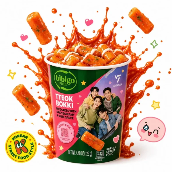 TTEOKBOKKI PASTEL DE ARROZ COREANO EN SALSA K-ROSE SPICY AND CREAMY 125G SEVENTEEN EDITION